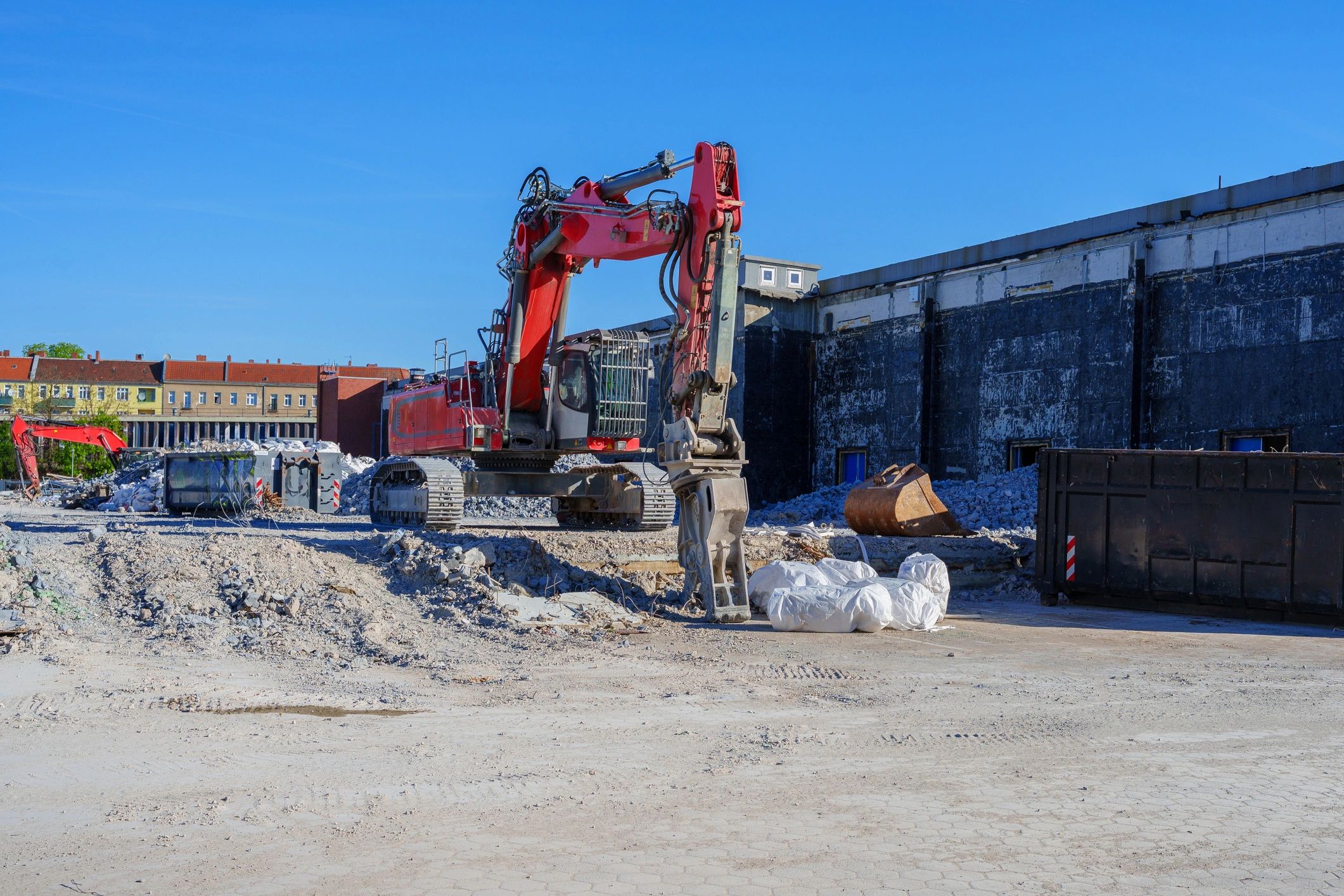 Demolition site with heavy equipment